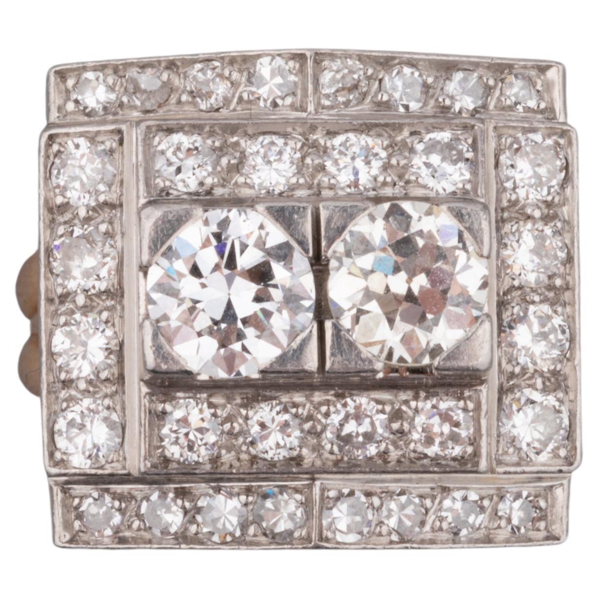 Gold Platinum and 3 Carats Diamonds French Retro Ring For Sale