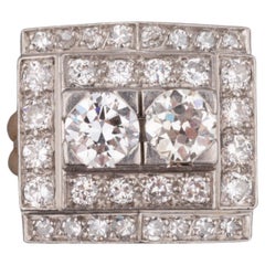 Gold Platinum and 3 Carats Diamonds French Retro Ring