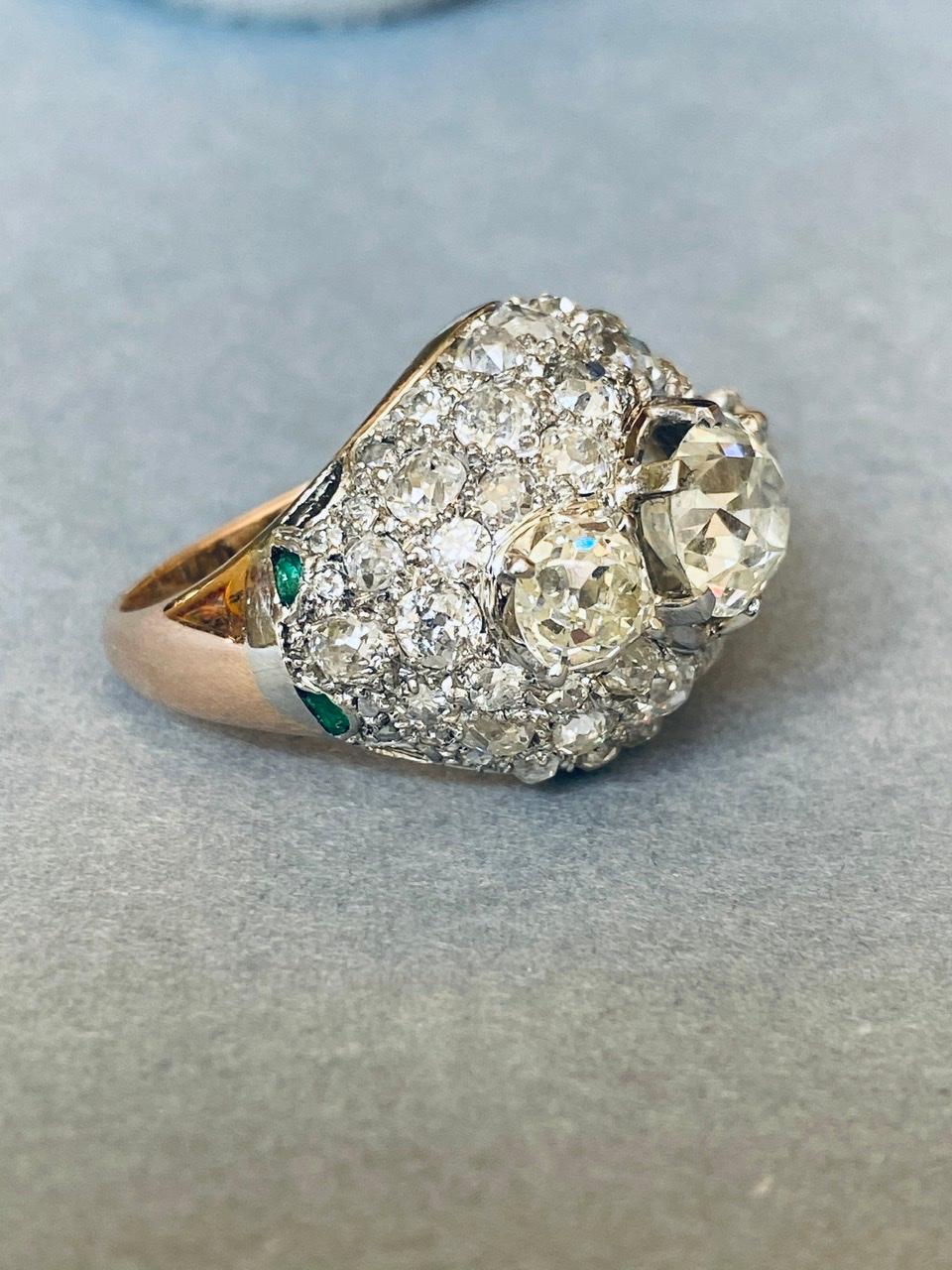 Gold Platinum and 5.70 Carats Diamonds French Retro Ring 2