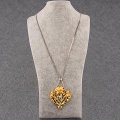 Gold Platinum and Diamond French Art Nouveau Pendant Necklace