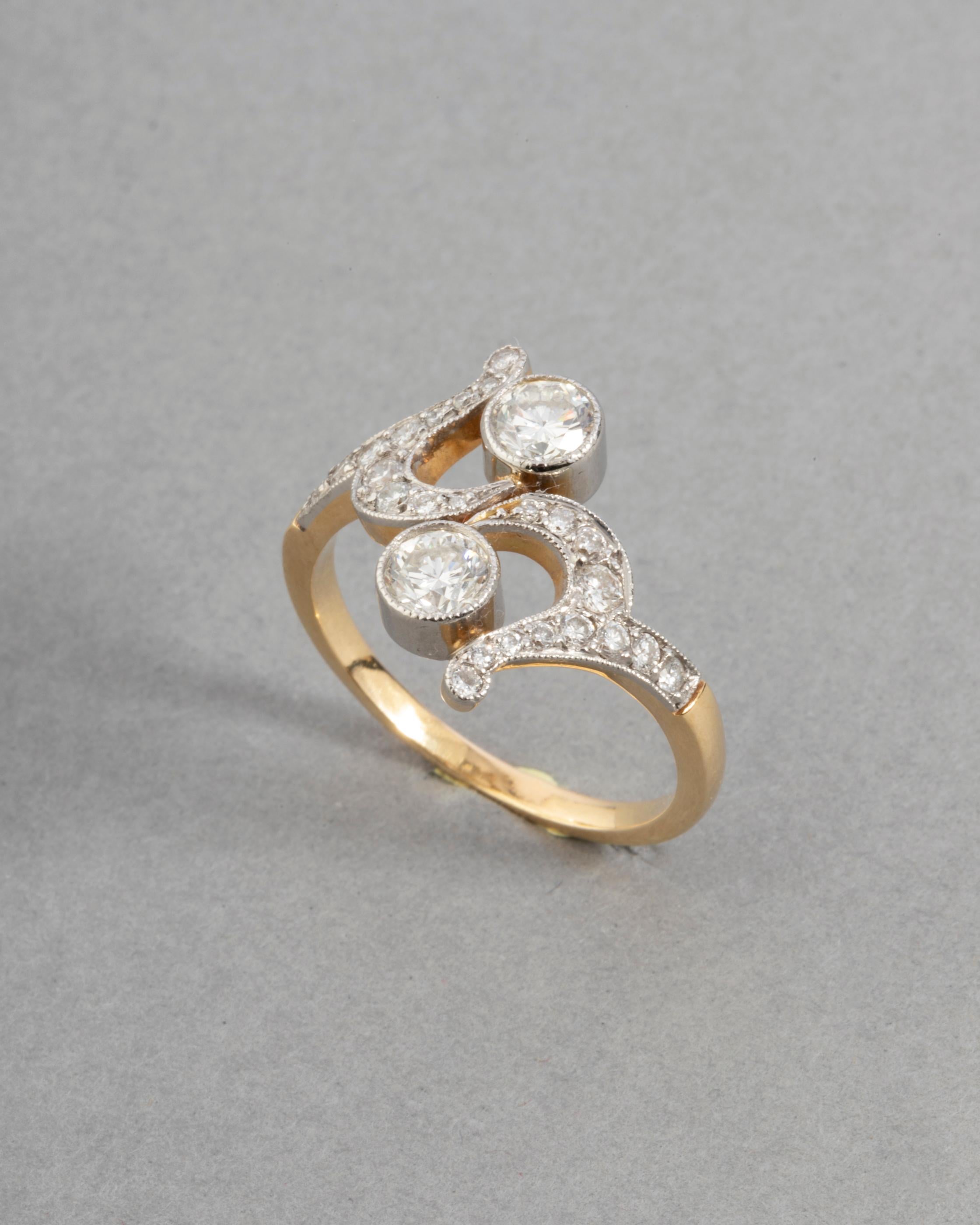 Gold Platinum and Diamonds French Antique Ring 1