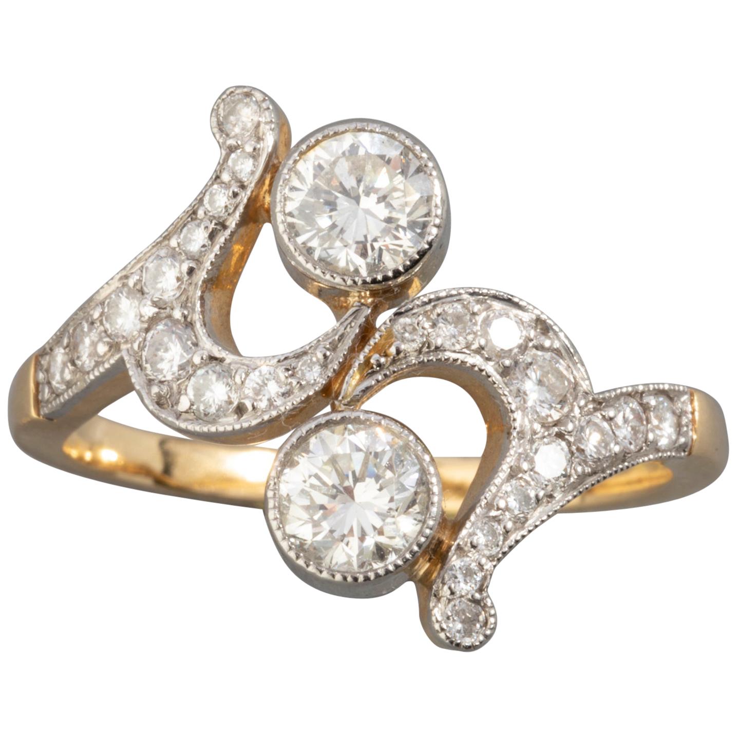 Gold Platinum and Diamonds French Antique Ring