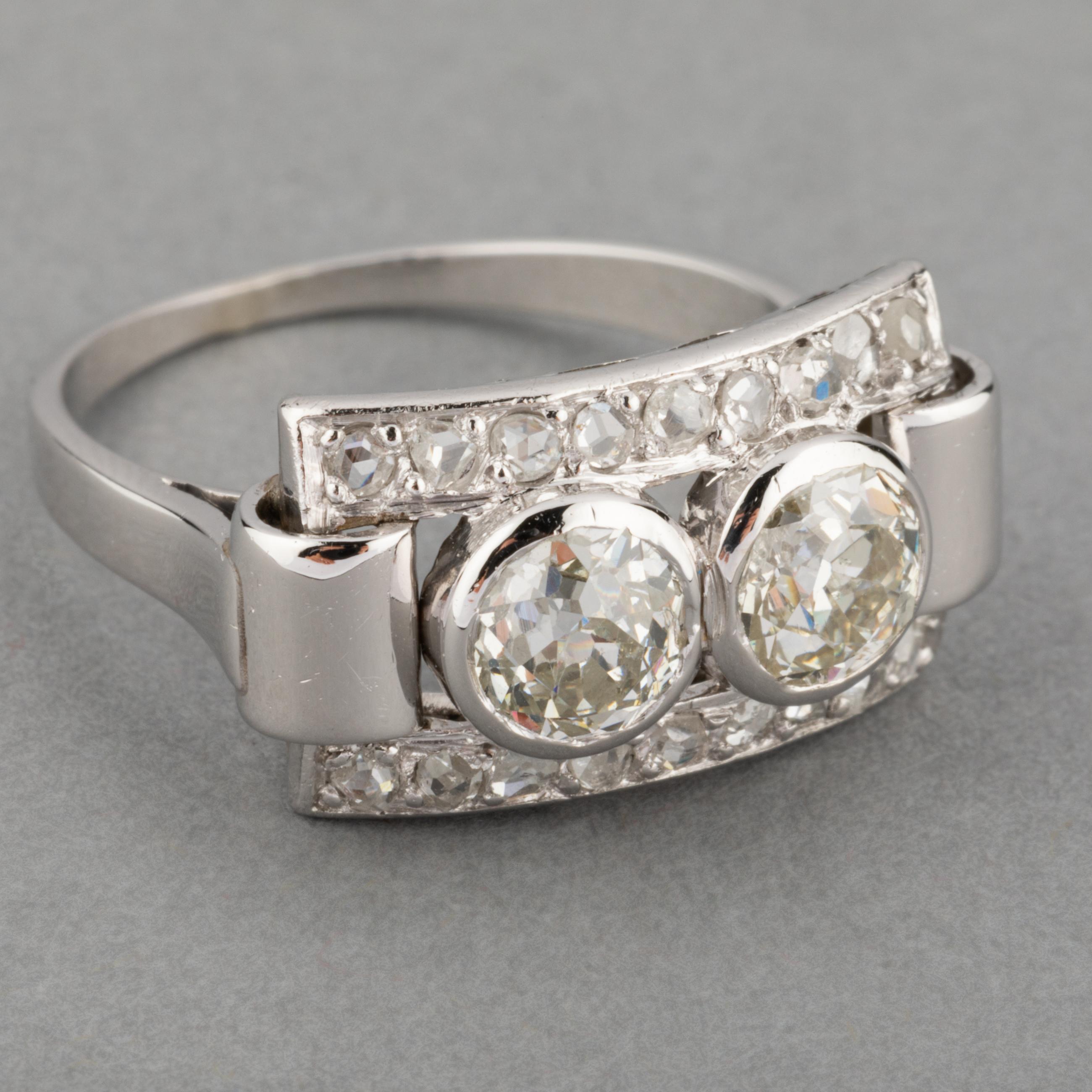 Gold Platinum and Diamonds French Art Deco Ring In Good Condition For Sale In Saint-Ouen, FR