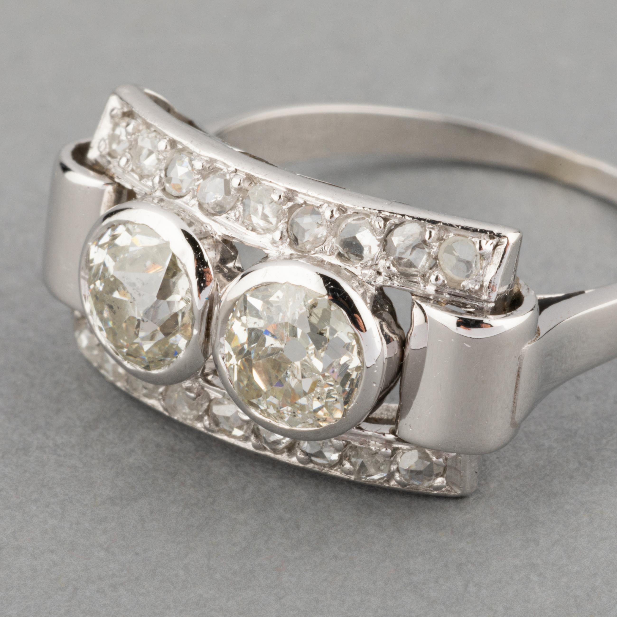 Gold Platinum and Diamonds French Art Deco Ring For Sale 1