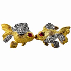 Gold, Platinum, Diamond, & Ruby Goldfish Motif Cufflinks by Nicholas Varney