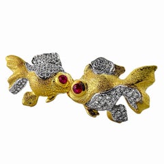 Gold, Platinum, Diamond, & Ruby Goldfish Motif Cufflinks by Nicholas Varney