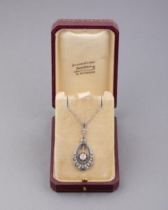Gold Platinum Diamonds and Sapphires French Art Deco Necklace