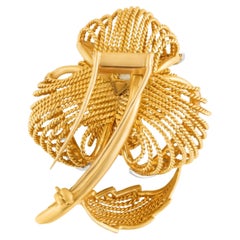 Gold Platinum Flower Brooch /Fur Clip With Turquoise And Diamonds