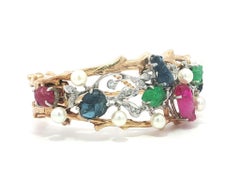 Gold & Platinum GIA Sapphire Ruby Emerald Pearl & Diamond Tutti Frutti Bracelet