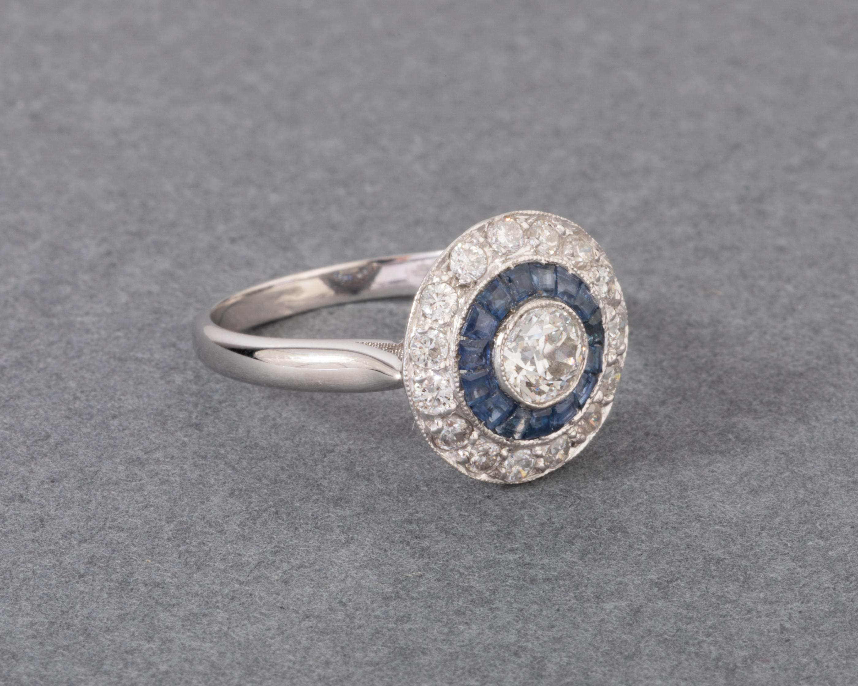 Old European Cut Gold Platinum Sapphires and Diamonds French Ring For Sale