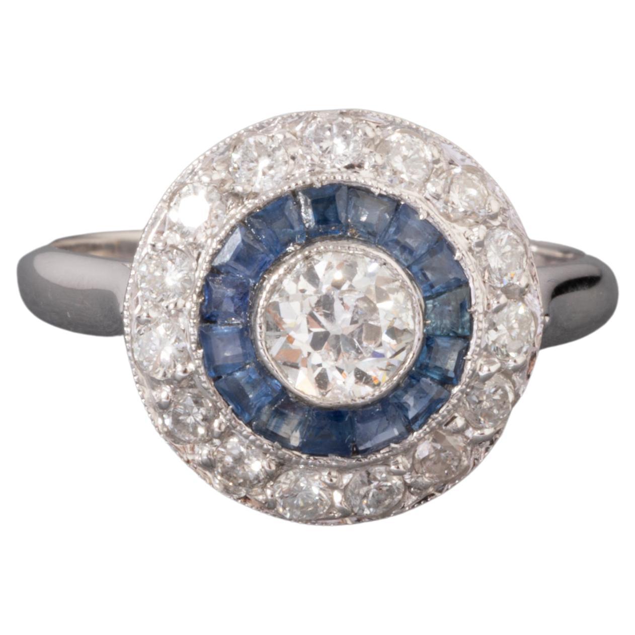 Gold Platinum Sapphires and Diamonds French Ring For Sale