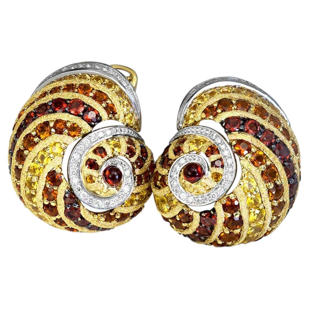 Gold & Platinum Sunny The Snail Earrings with Citrine & Diamonds by Alex Soldier