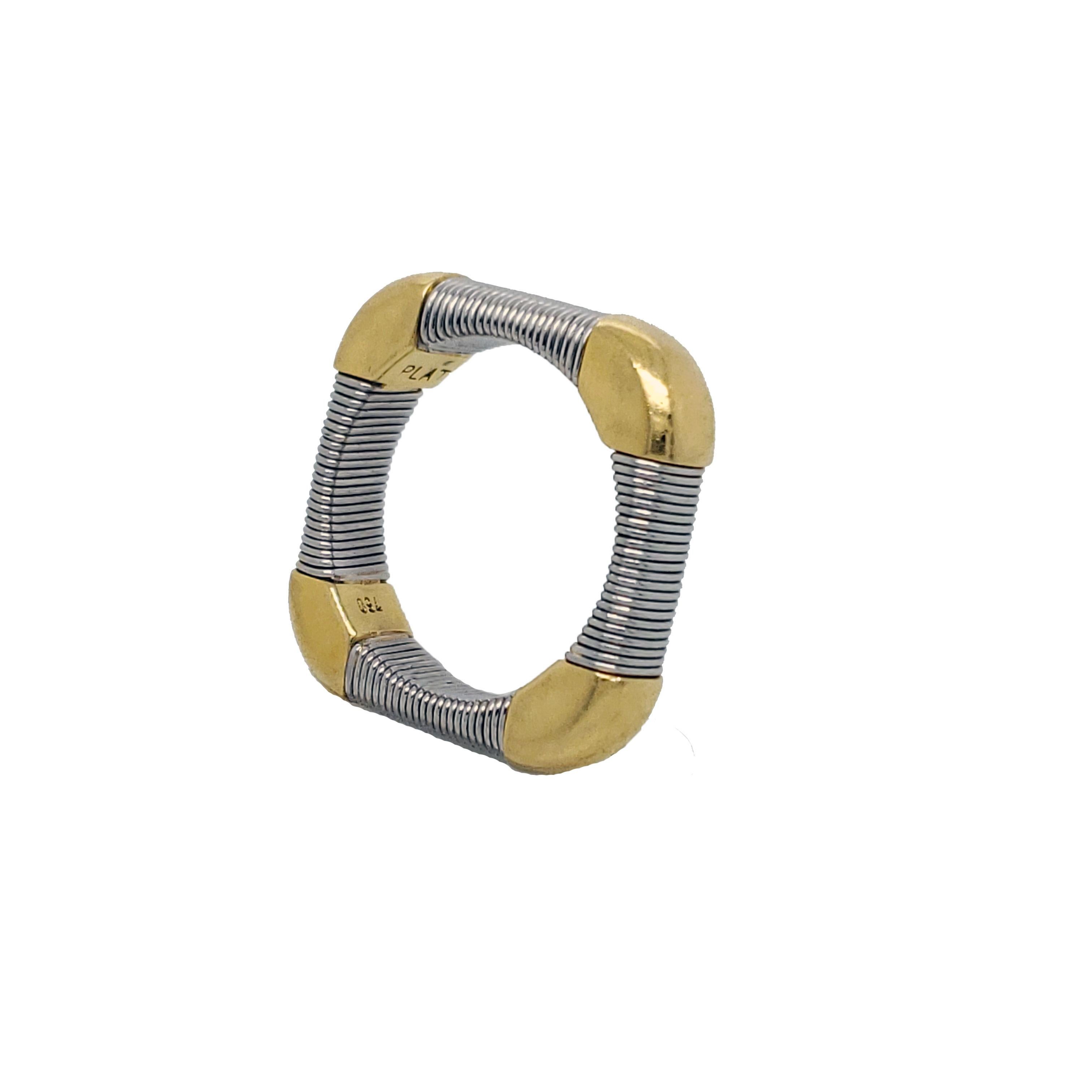 This band may be the most unusual one you've ever seen! Hand-made from real 18K yellow gold and 750 platinum wire, this ring is a unique piece that could be worn on any hand with a two-tone Rolex or with a gold bracelet, or anything you can think