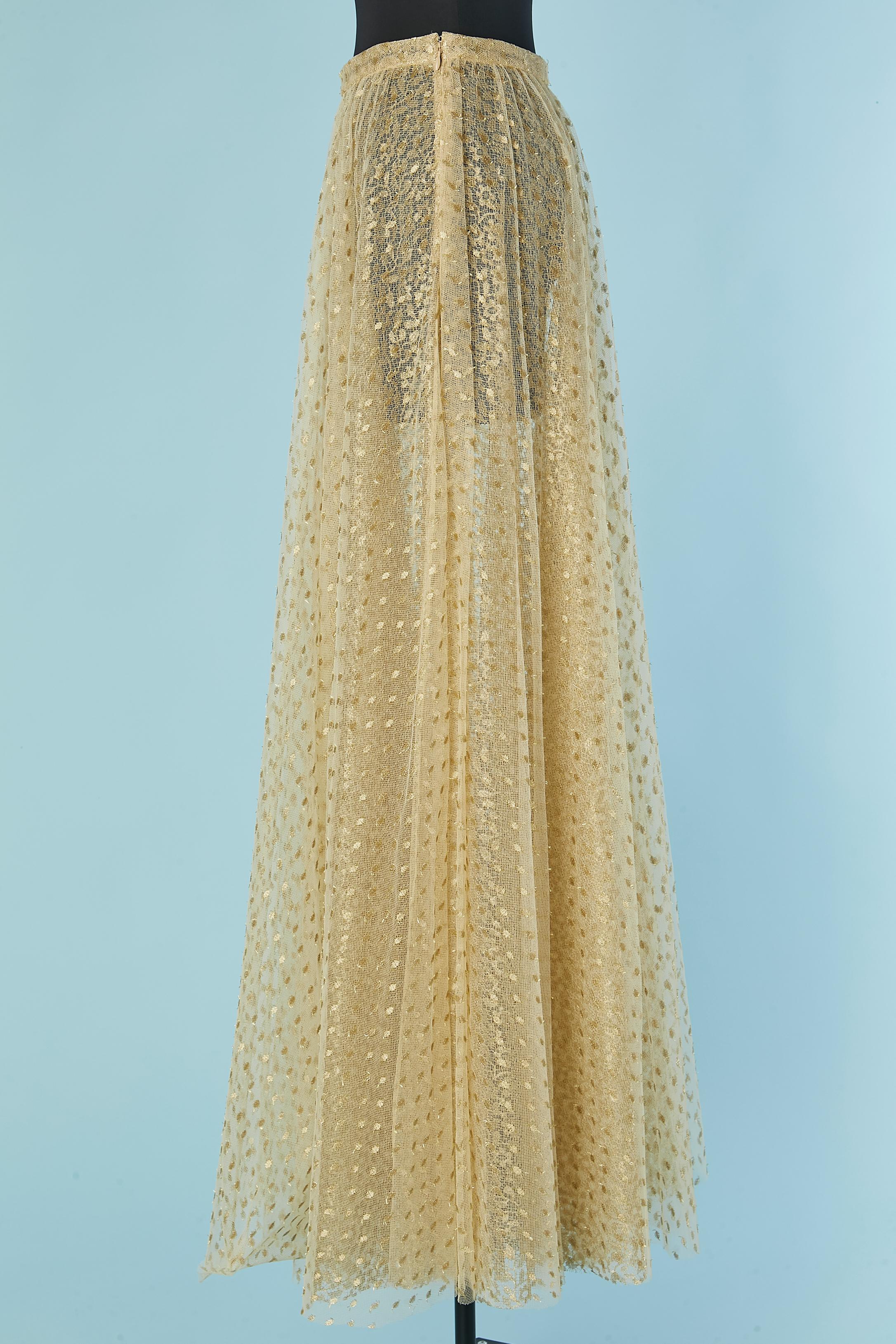 Gold plumetis tulle and lace flare skirt CHISTIAN DIOR For Sale 1