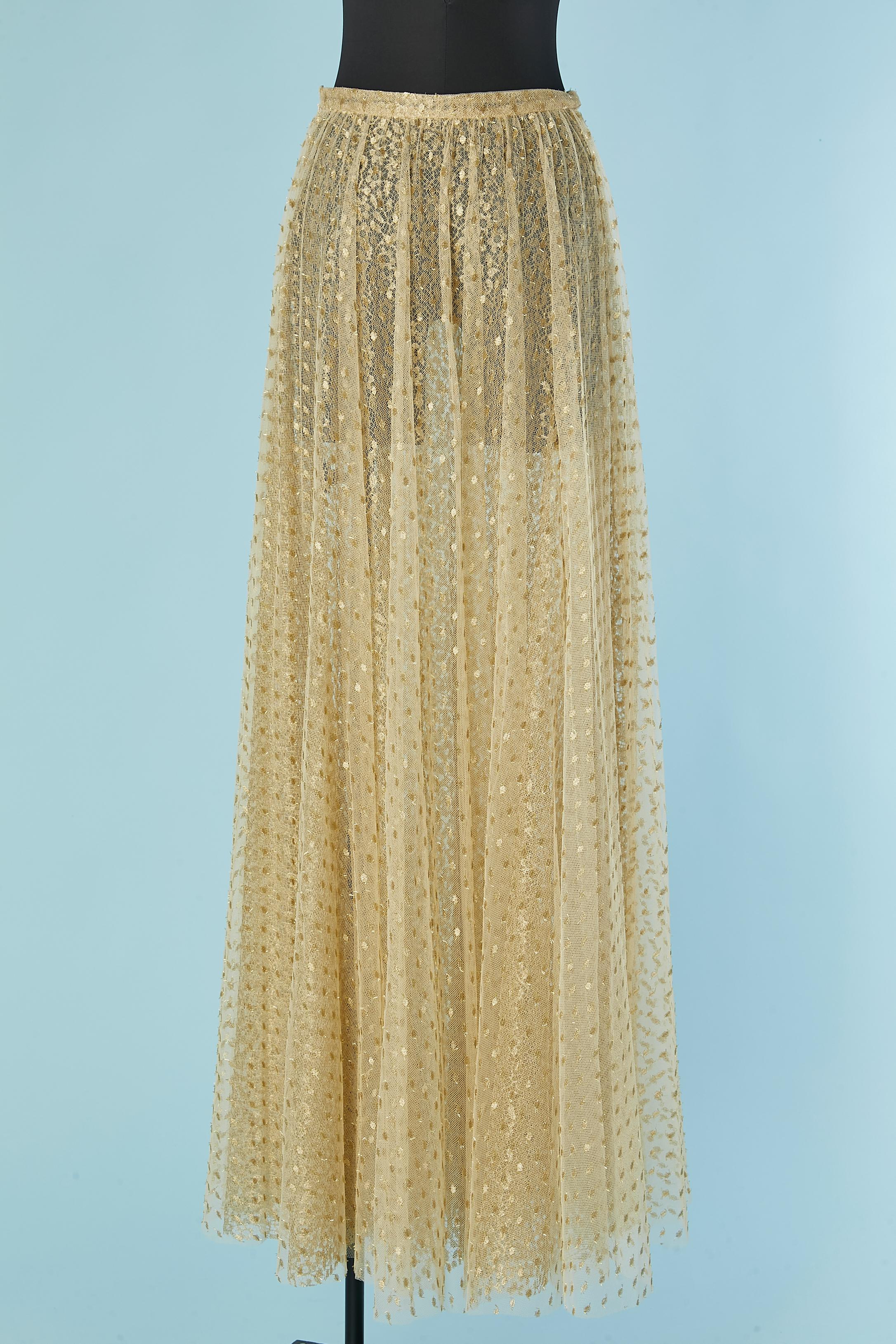 Gold plumetis tulle and lace flare skirt CHISTIAN DIOR For Sale 2