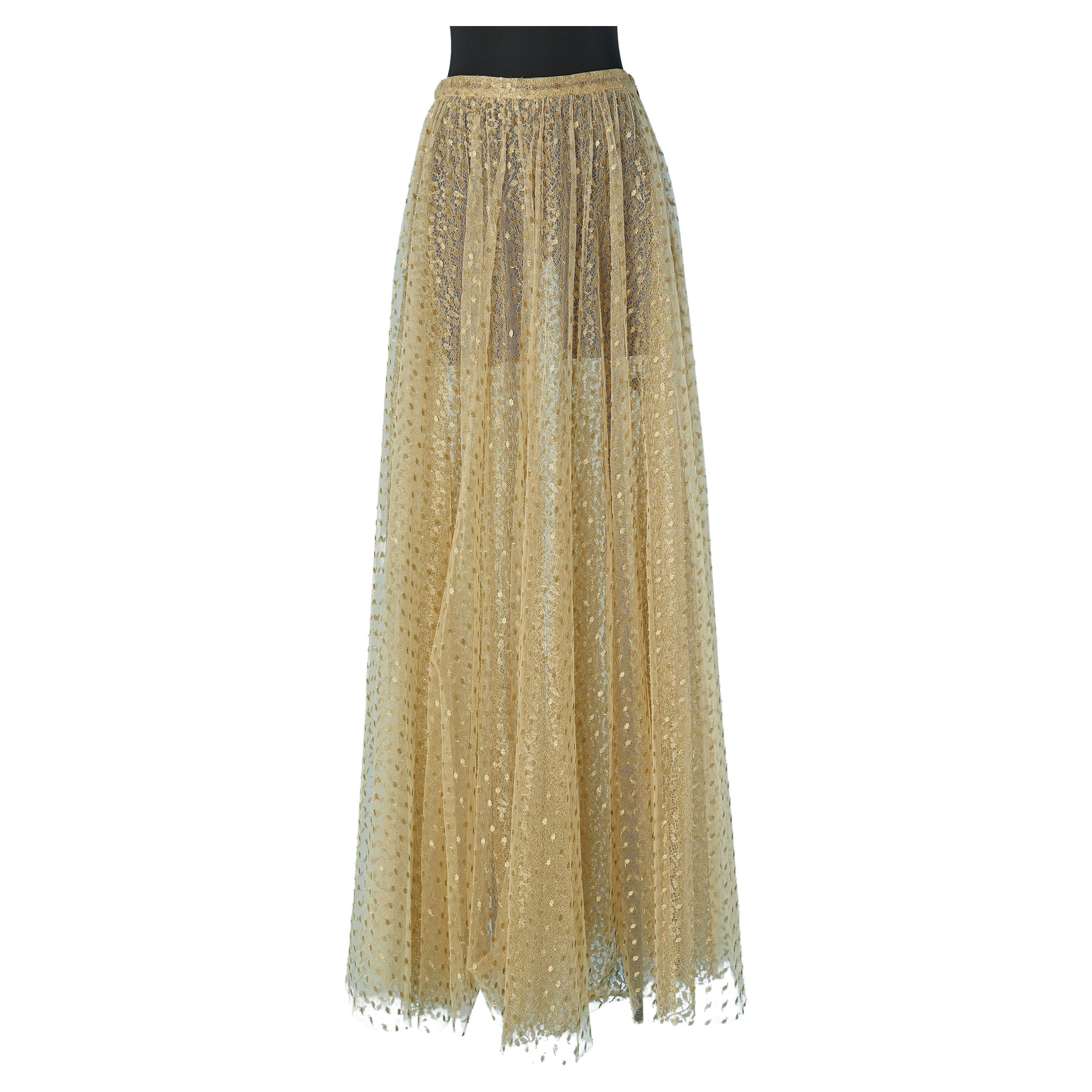 Gold plumetis tulle and lace flare skirt CHISTIAN DIOR For Sale