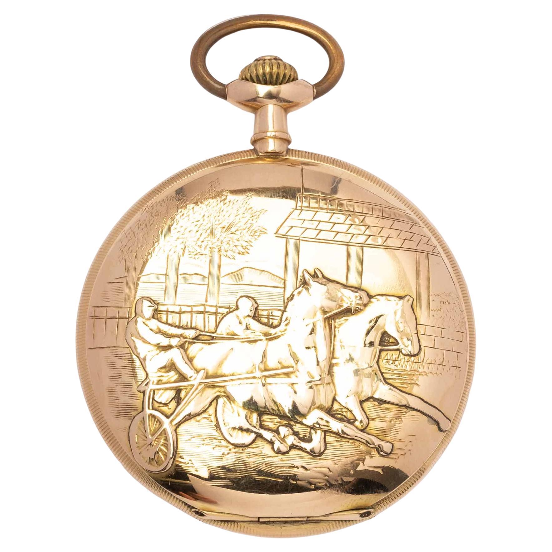 Orologio da tasca in oro firmato "Initiative" - Scappamento a leva con spirale Breguet in vendita