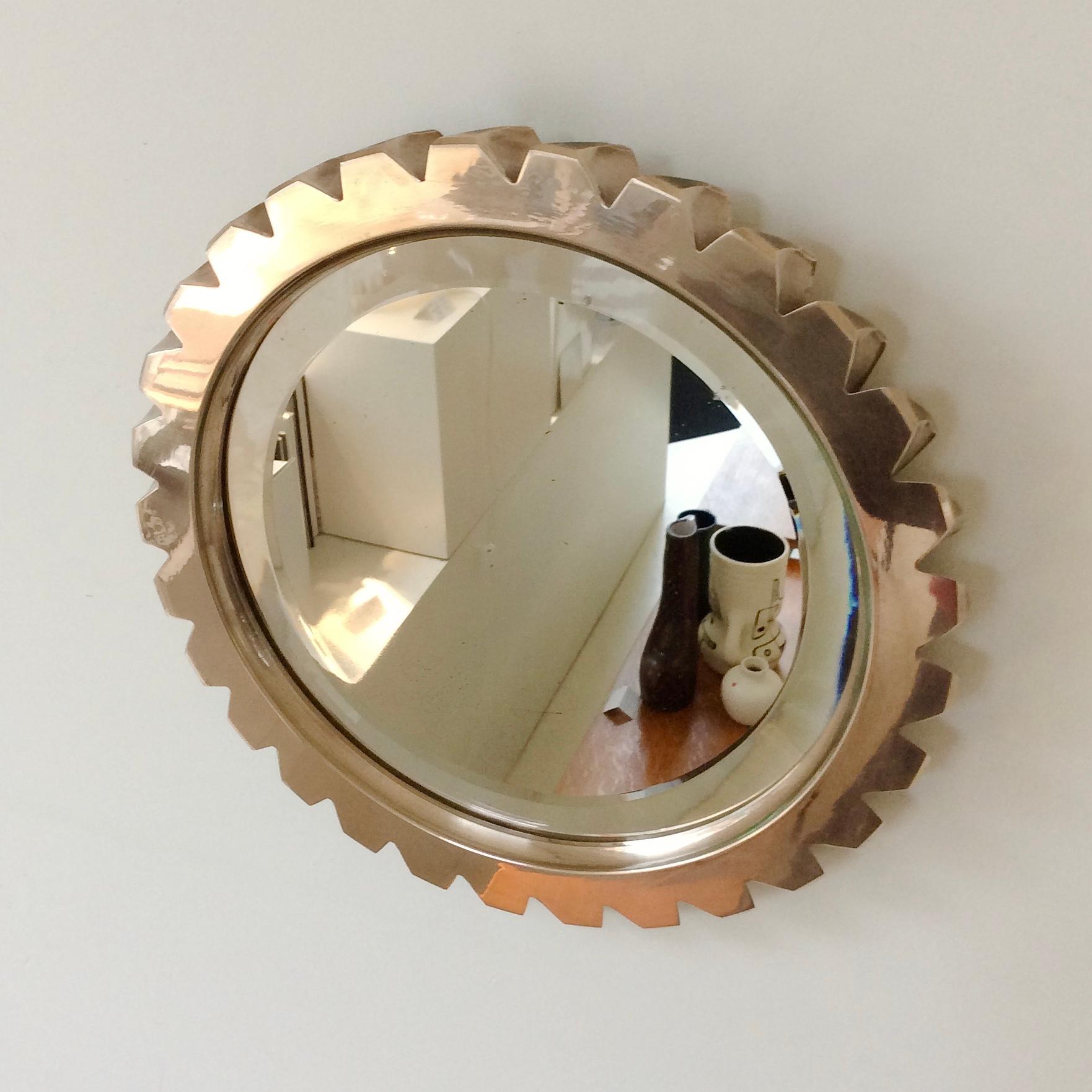 French Gold Polished Bronze Wall Mirror, circa 1970, France