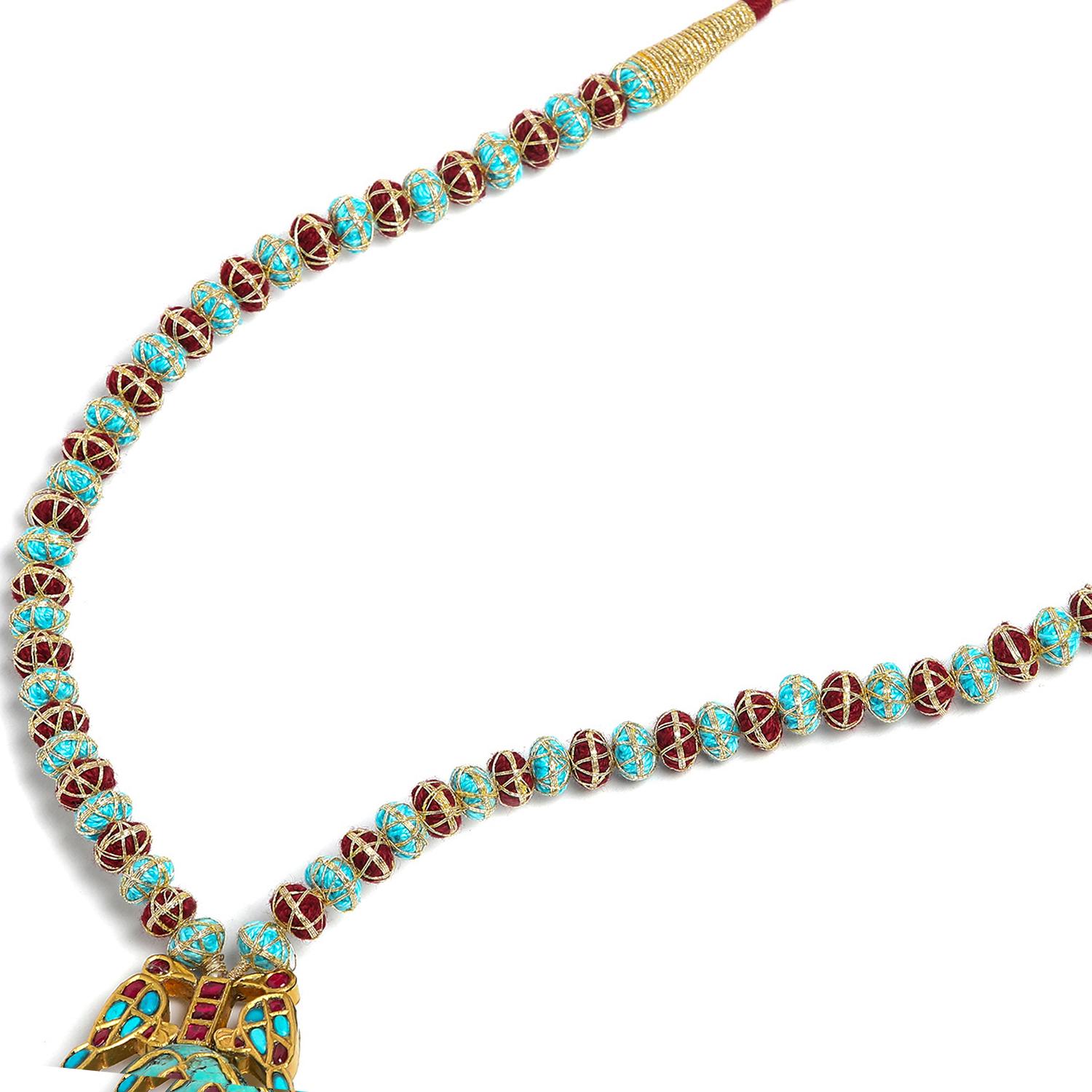 Rough Cut Gold Polki Necklace With Turquoise And Ruby - Vintage Intention For Sale