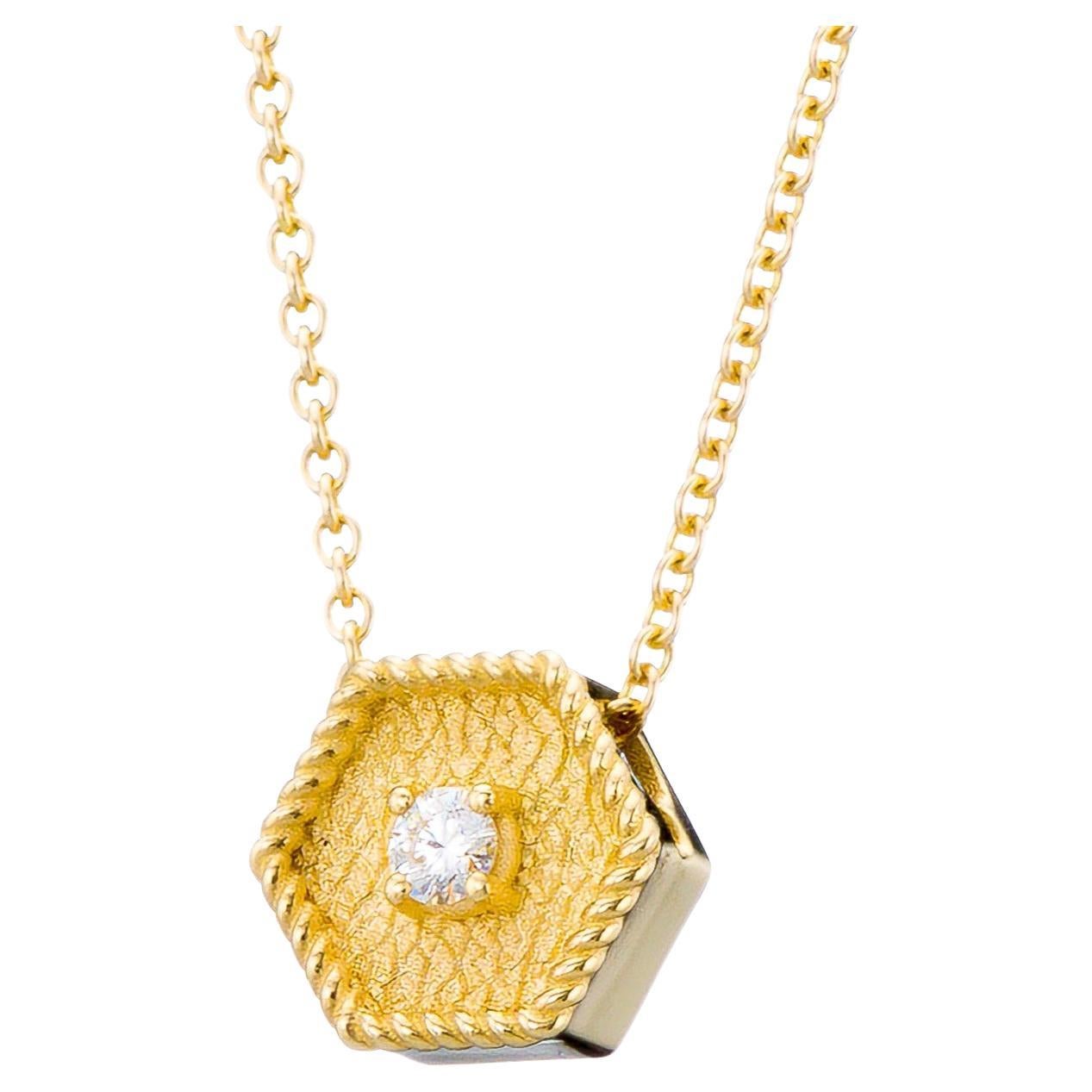 Gold Polygon Pendant with Diamond For Sale
