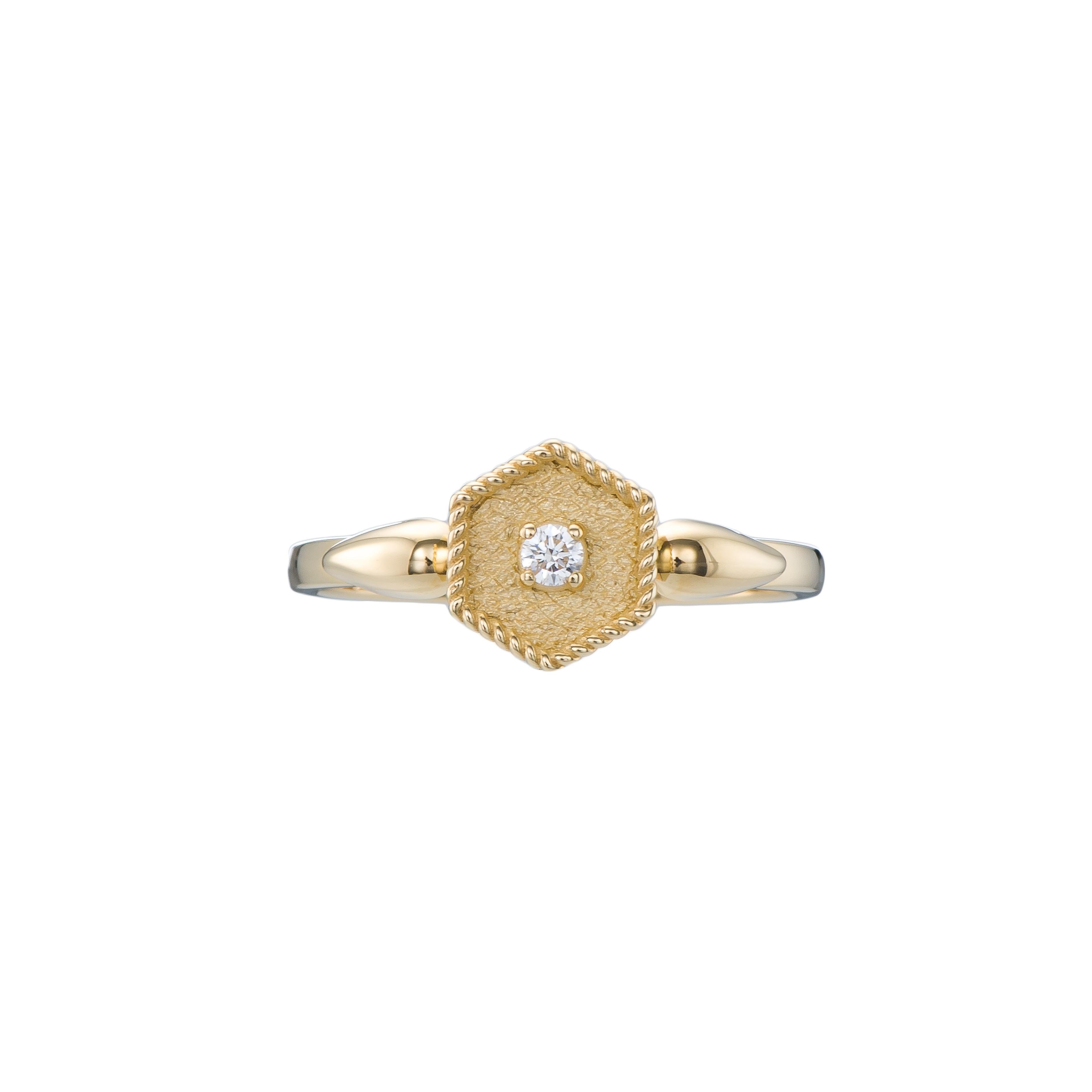 Brilliant Cut Gold Polygon Ring with Diamond For Sale