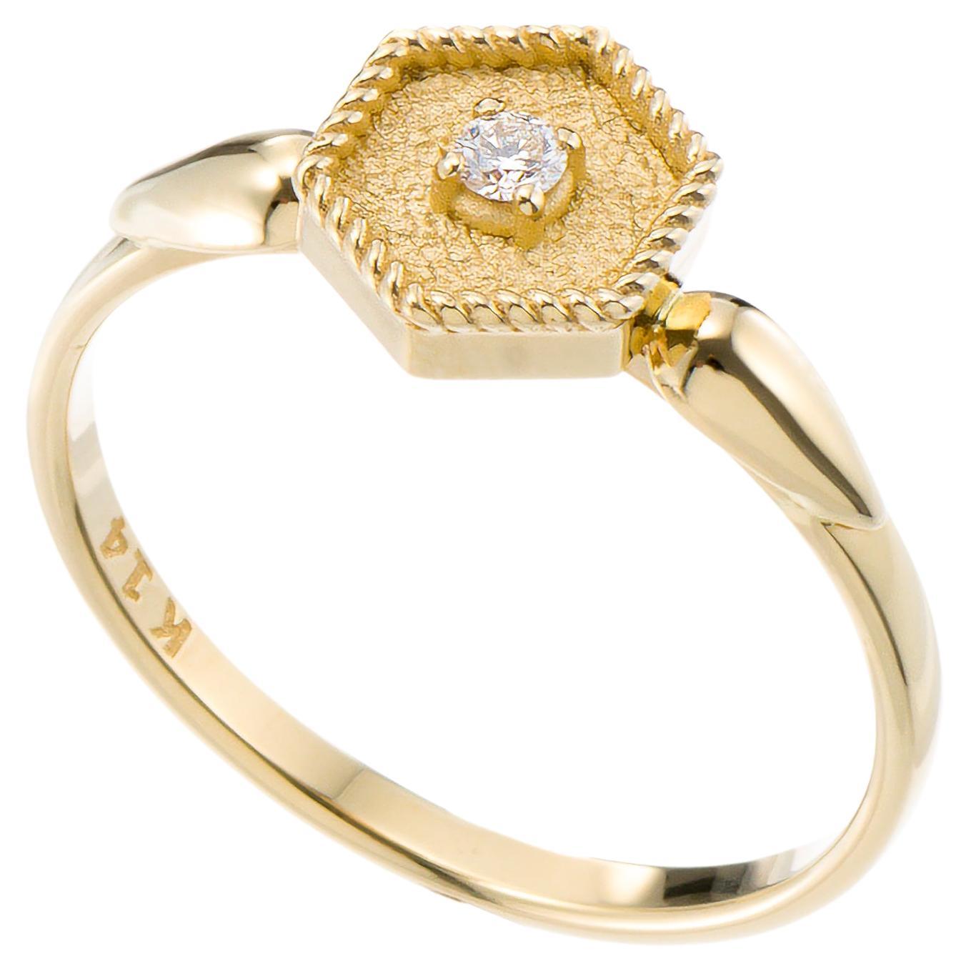 Gold Polygon Ring with Diamond For Sale