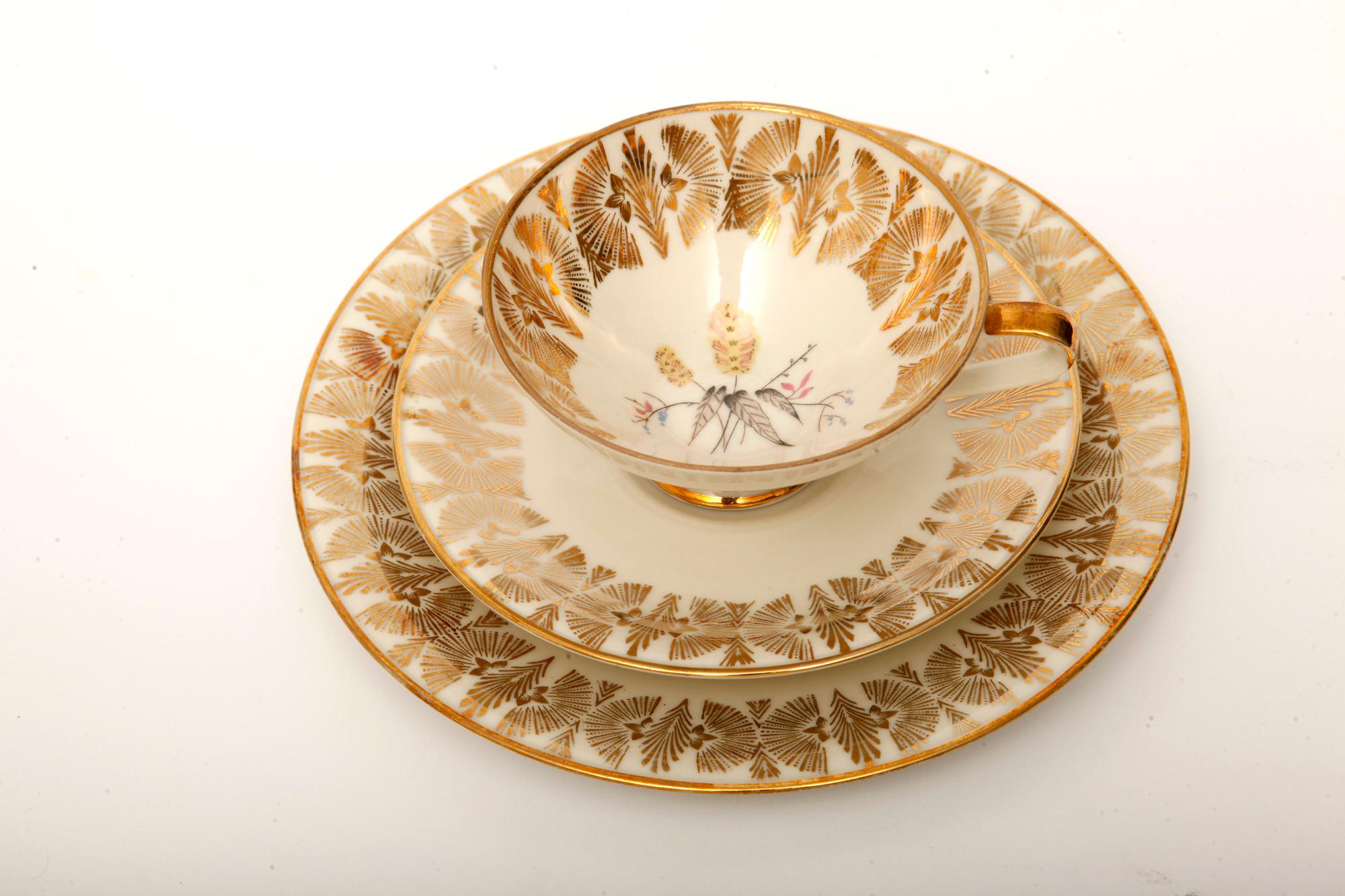 Hand-Painted Gold Porcelain Breakfast Set, Bavaria, Germany, Mid-Century Modern, 1950s