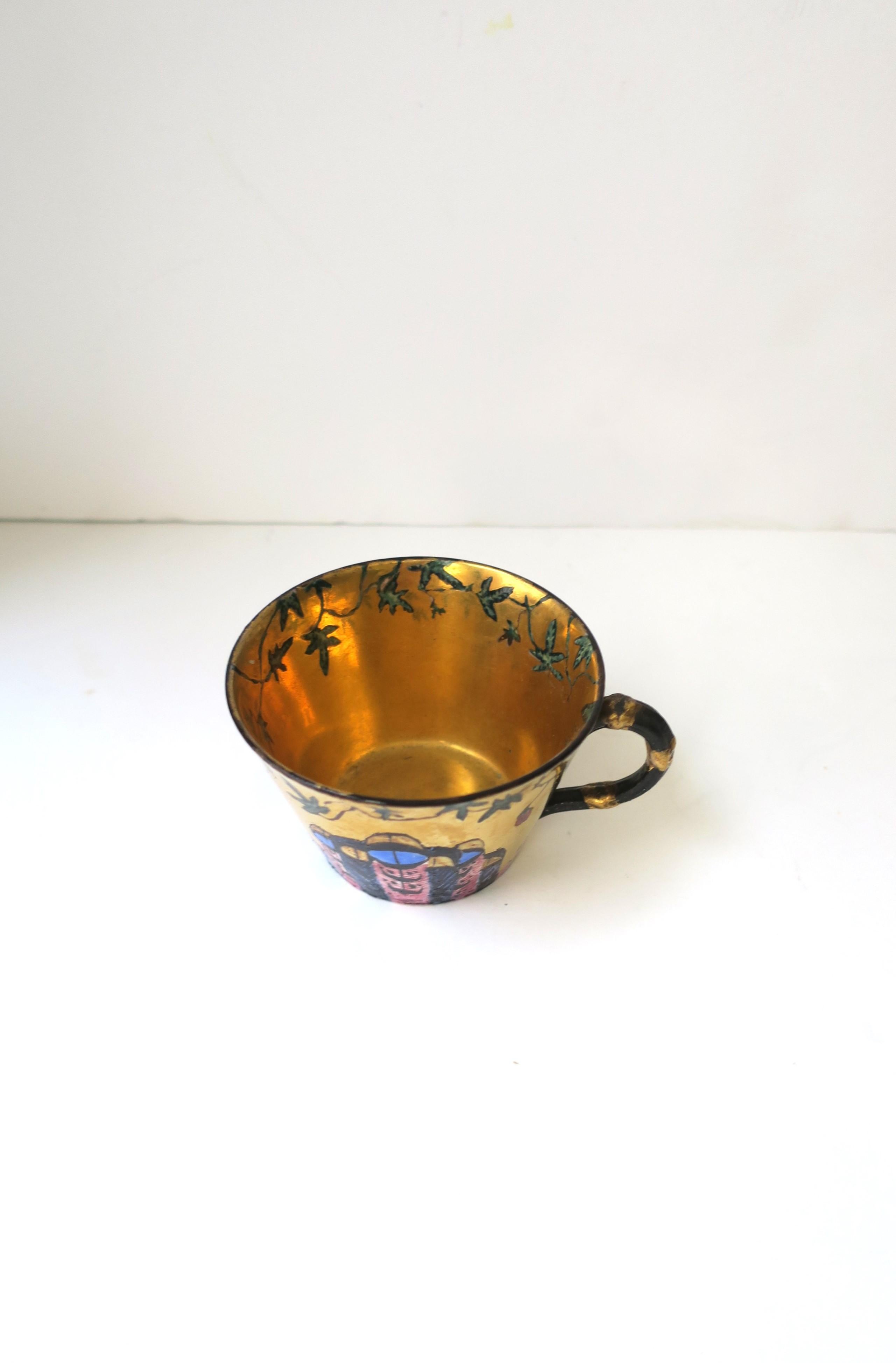 Gold Porcelain Coffee or Tea Cup and Saucer with Butterfly Design For Sale 4