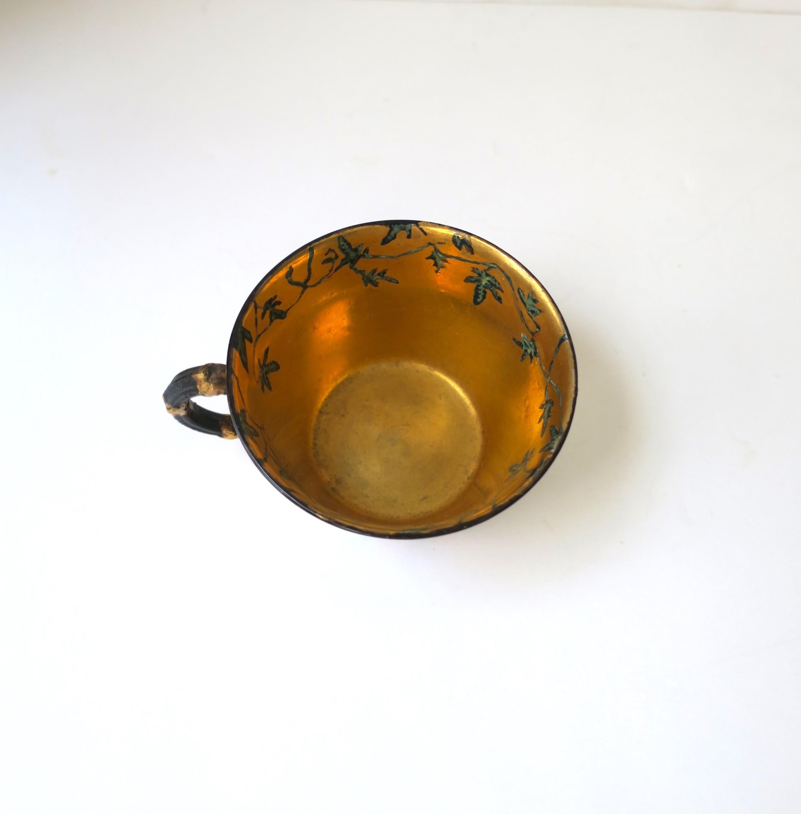 Gold Porcelain Coffee or Tea Cup and Saucer with Butterfly Design For Sale 3