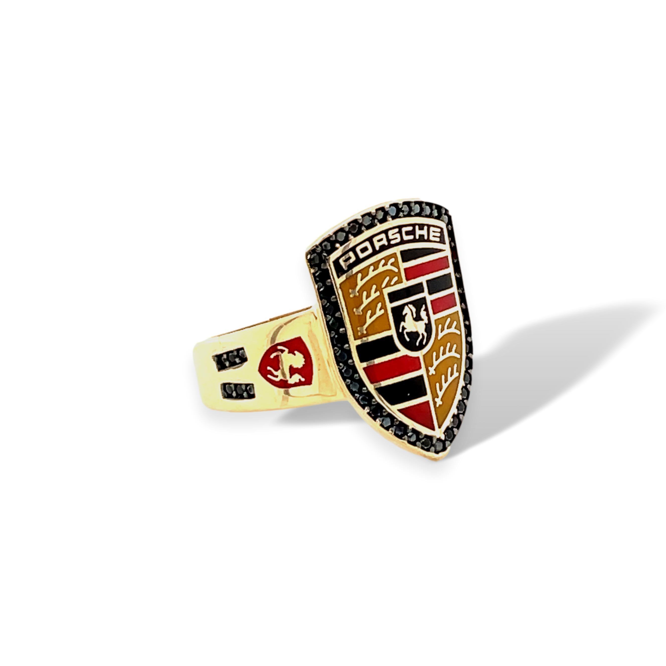 Cigar band signet ring with Porsche emblem. The 7/8