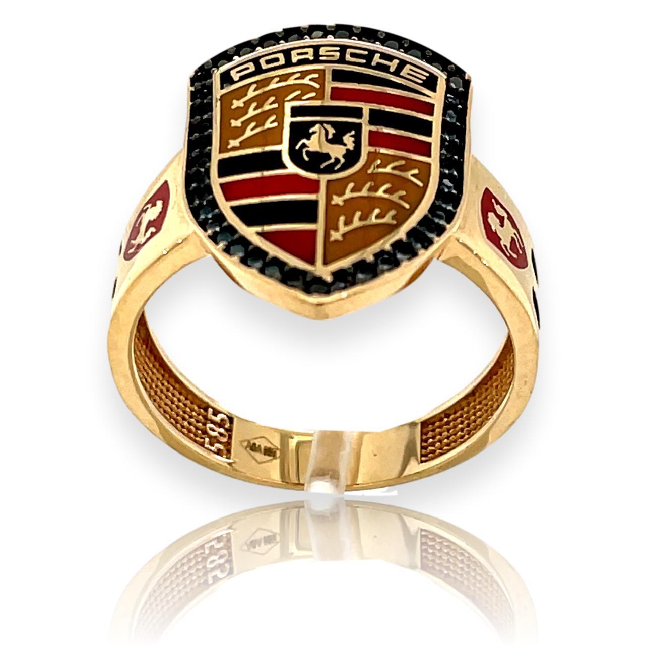 Mixed Cut Gold Porsche Cigar Band Ring with Enamel and Black Spinel