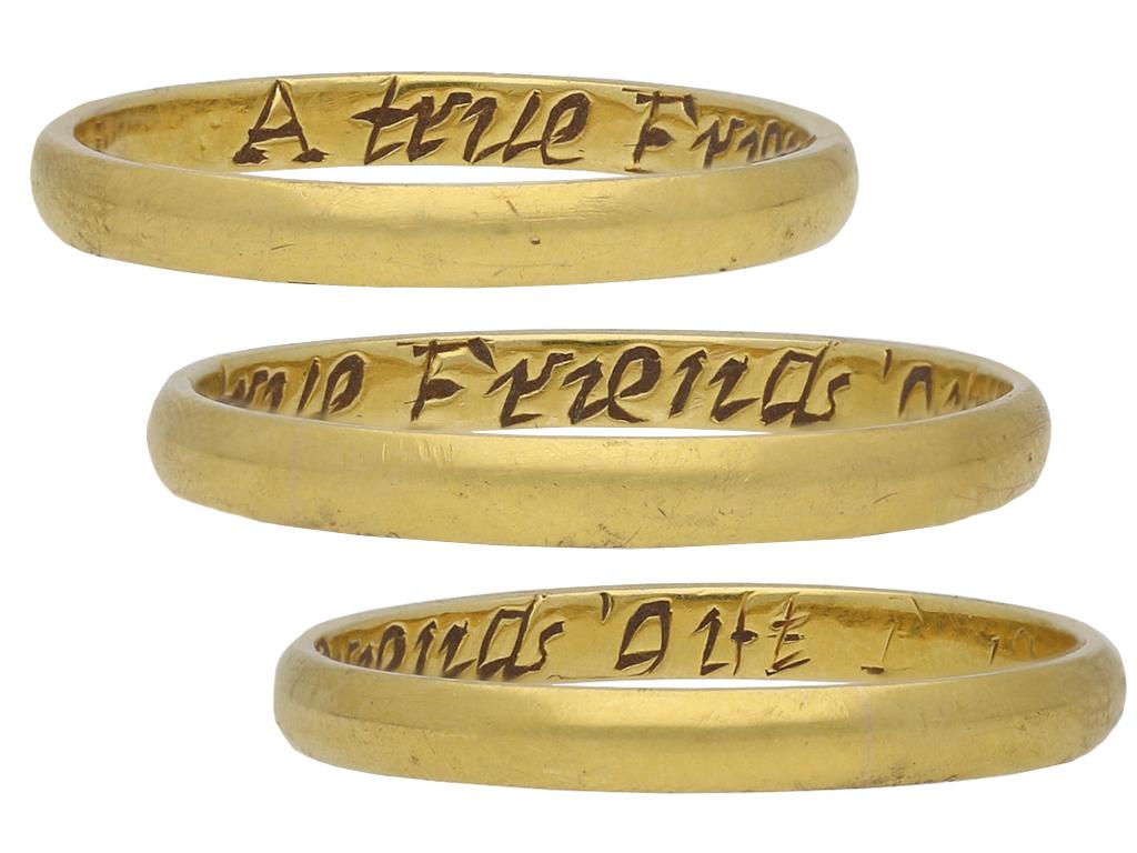 Gold posy ring, 'A true Friends gift', 18th century. In Good Condition For Sale In London, GB