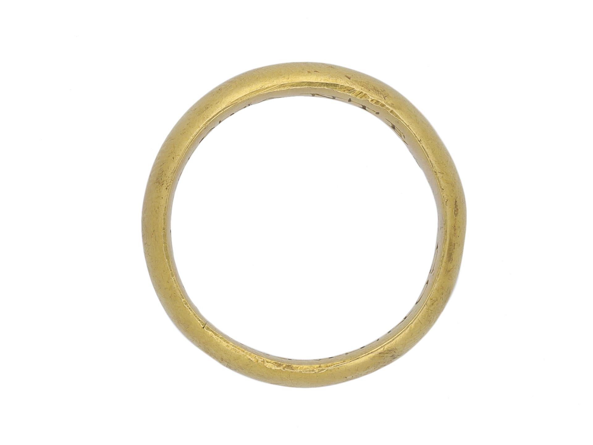 Georgian Gold posy ring, 'Rather die then faith deny', circa 18th century. For Sale