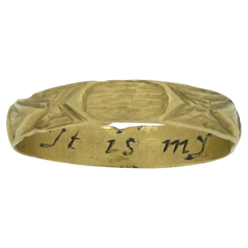 Anello a pose in oro con dettagli intagliati, "It is my love", circa 18° secolo.