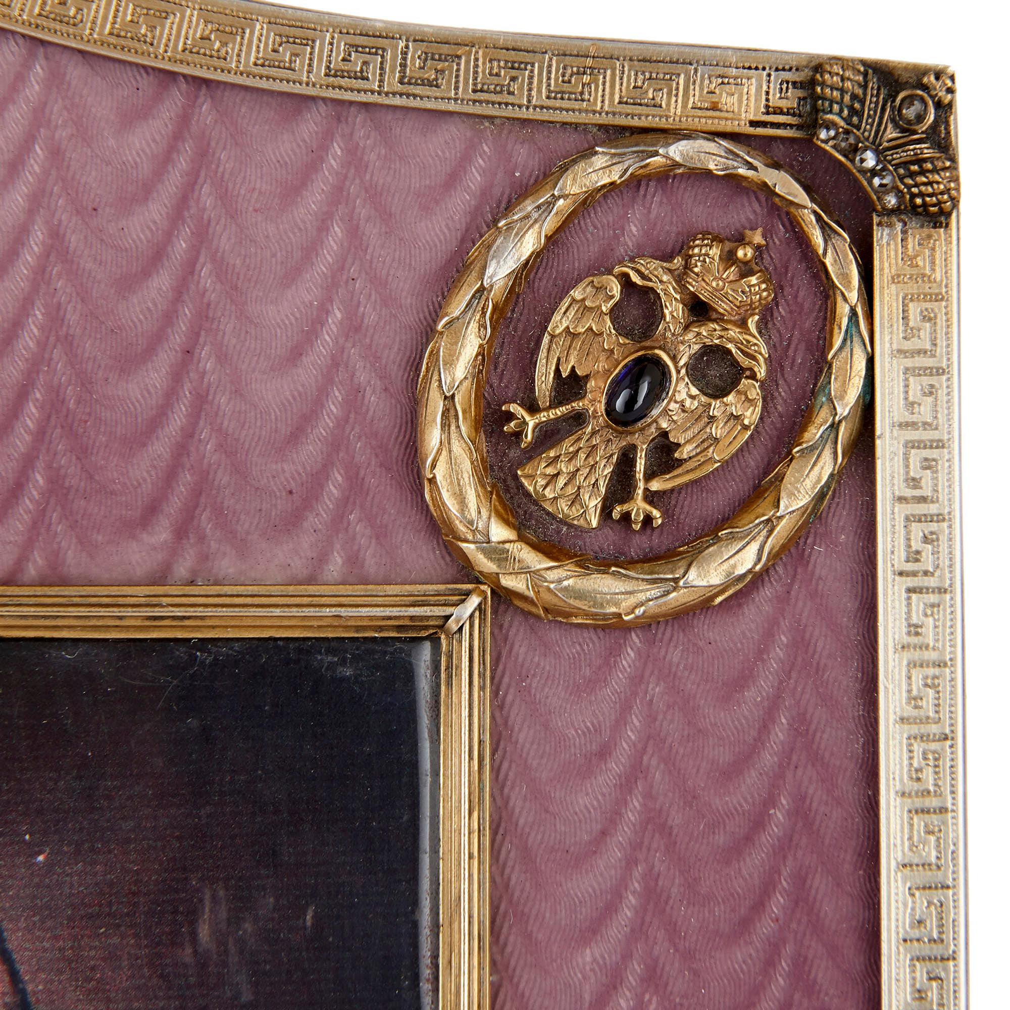 French Gold, Precious Stone, and Enamel Frame in the Manner of Fabergé
