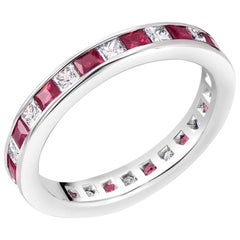 Gold Princess Ruby Alternating Diamond Eternity Band Ring Weighing 1.60 Carat