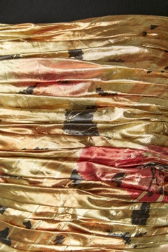 Gold printed lamé draped evening dress MICHAELA NOVARESE for Bergdorf Goodman