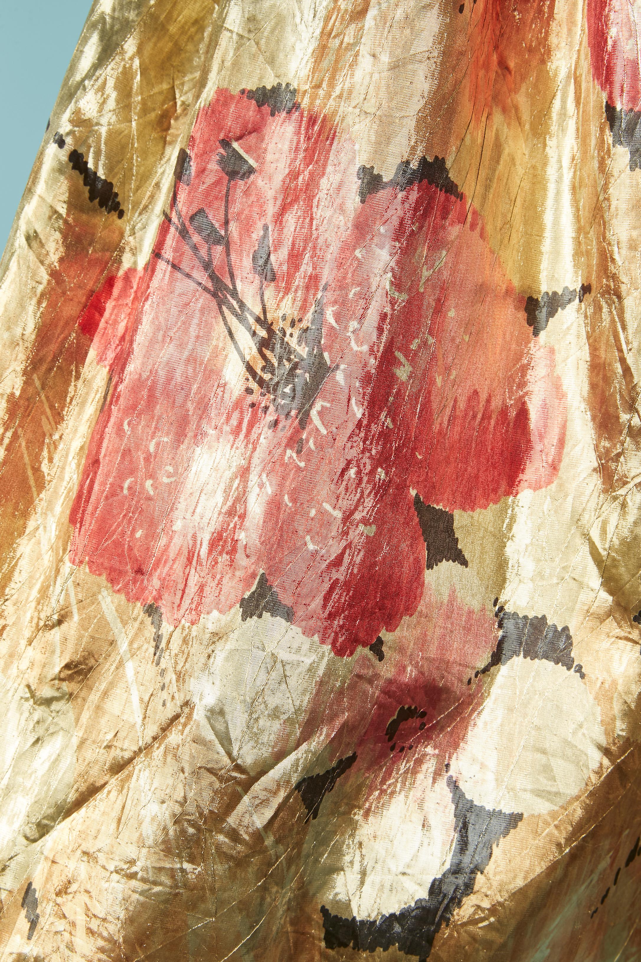 Marrone Abito da sera drappeggiato in lamé stampato oro MICHAELA NOVARESE per Bergdorf Goodman in vendita