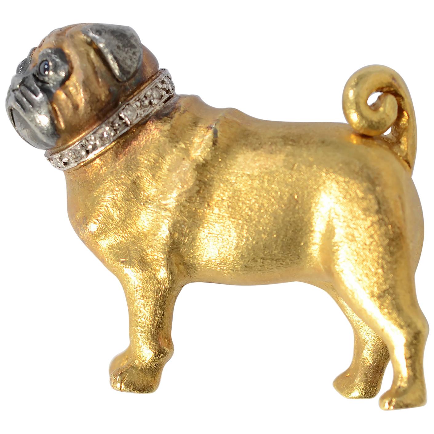 Gold Pug Dog Brooch