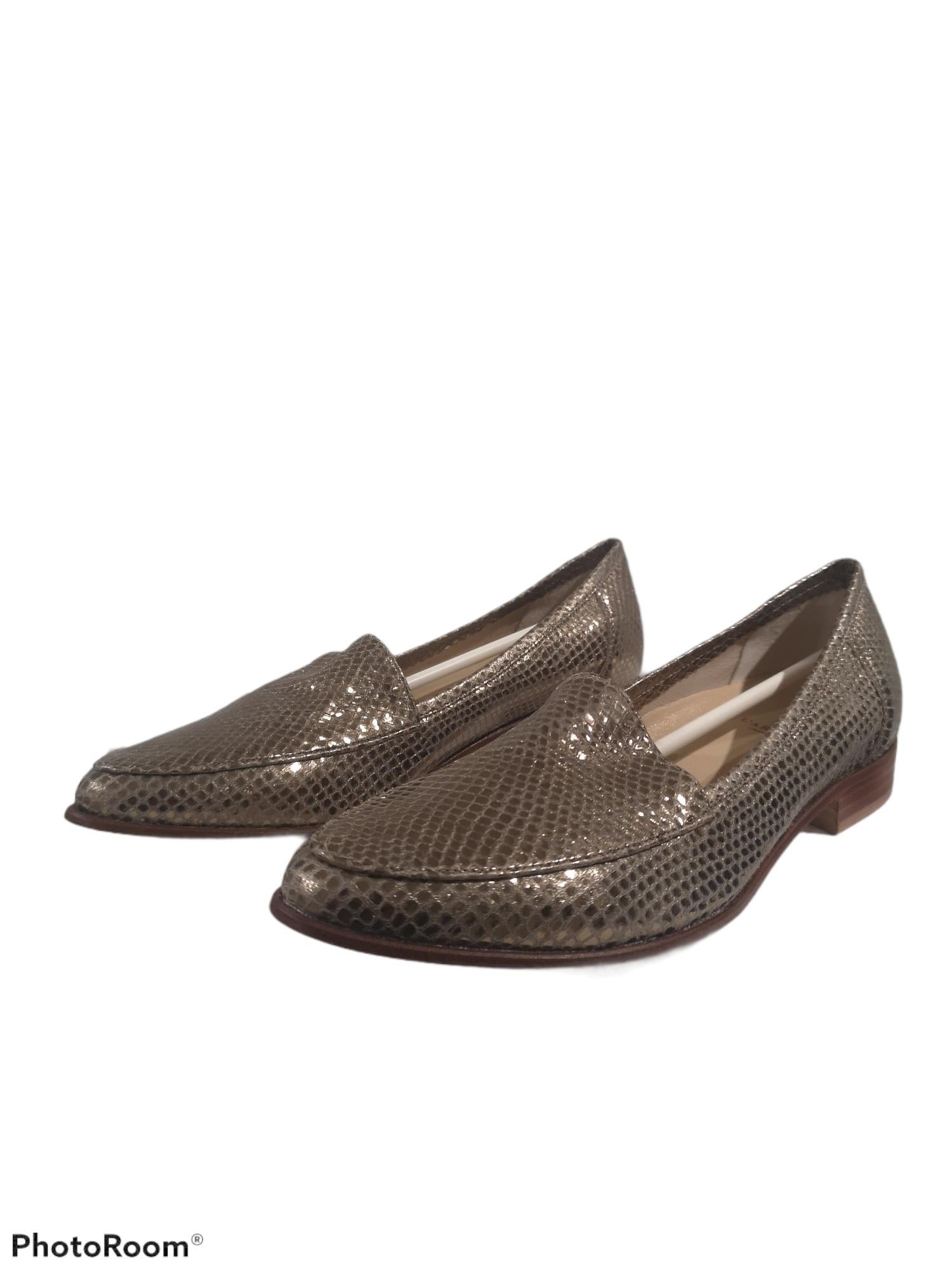 Gray Gold python print leather loafer NWOT