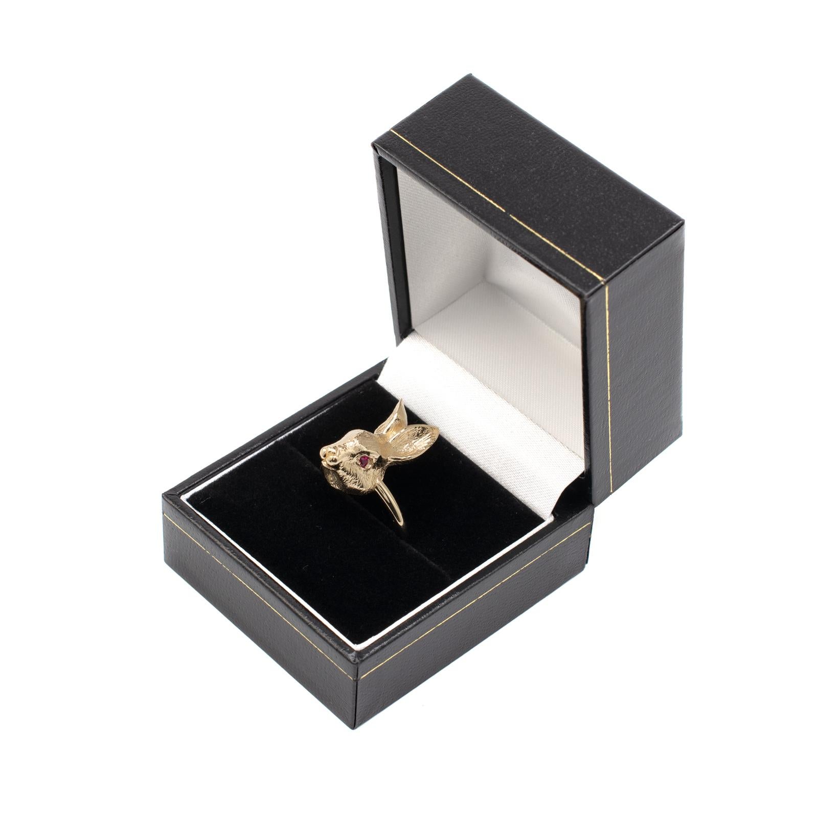 Solid Gold Rabbit, Ruby Eyes, Custom Made Animal Rings by Michael Hunter BA Hons 1