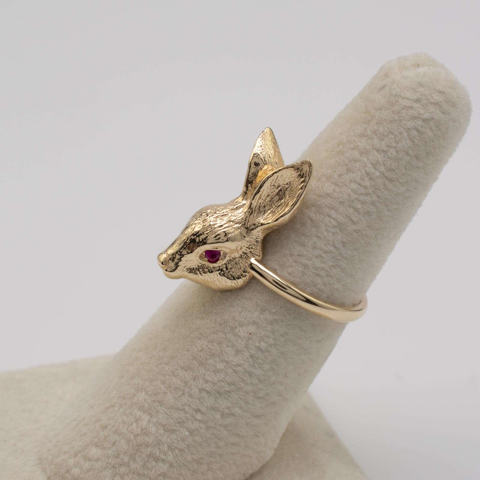 Solid Gold Rabbit, Ruby Eyes, Custom Made Animal Rings by Michael Hunter BA Hons In New Condition In Preston, Lancashire