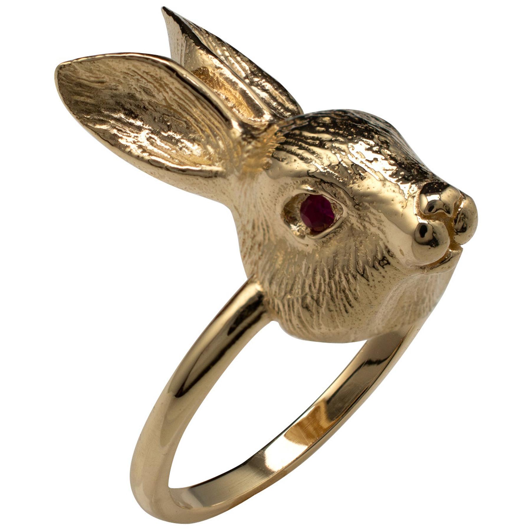Solid Gold Rabbit, Ruby Eyes, Custom Made Animal Rings by Michael Hunter BA Hons