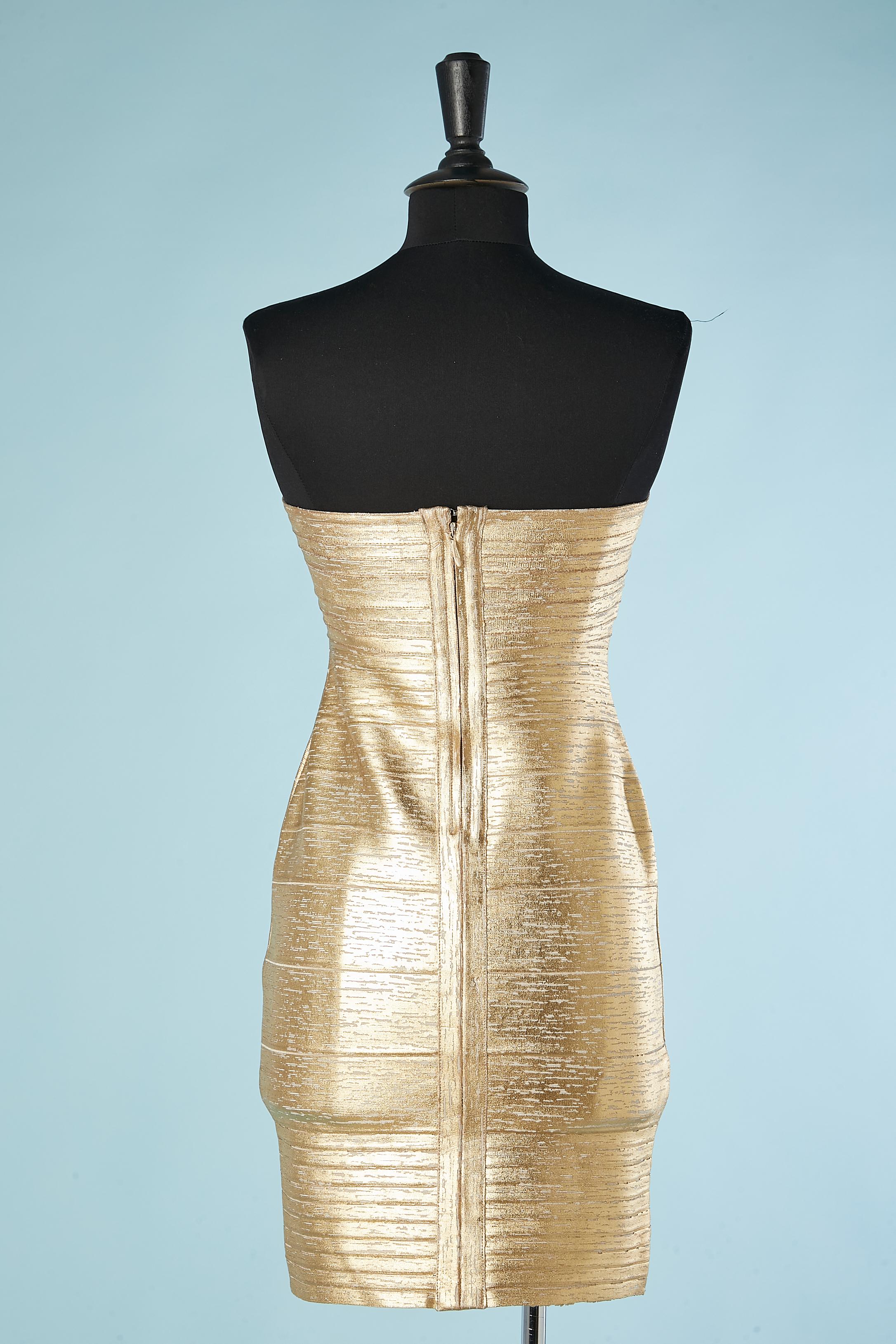 Gold rayon knit bustier dress Hervé Leger NEW with tag  For Sale 2