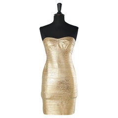 Gold rayon knit bustier dress Hervé Leger NEW with tag 