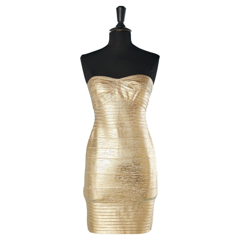 Robe bustier en maille de rayonne dorée Hervé Leger NEUF avec