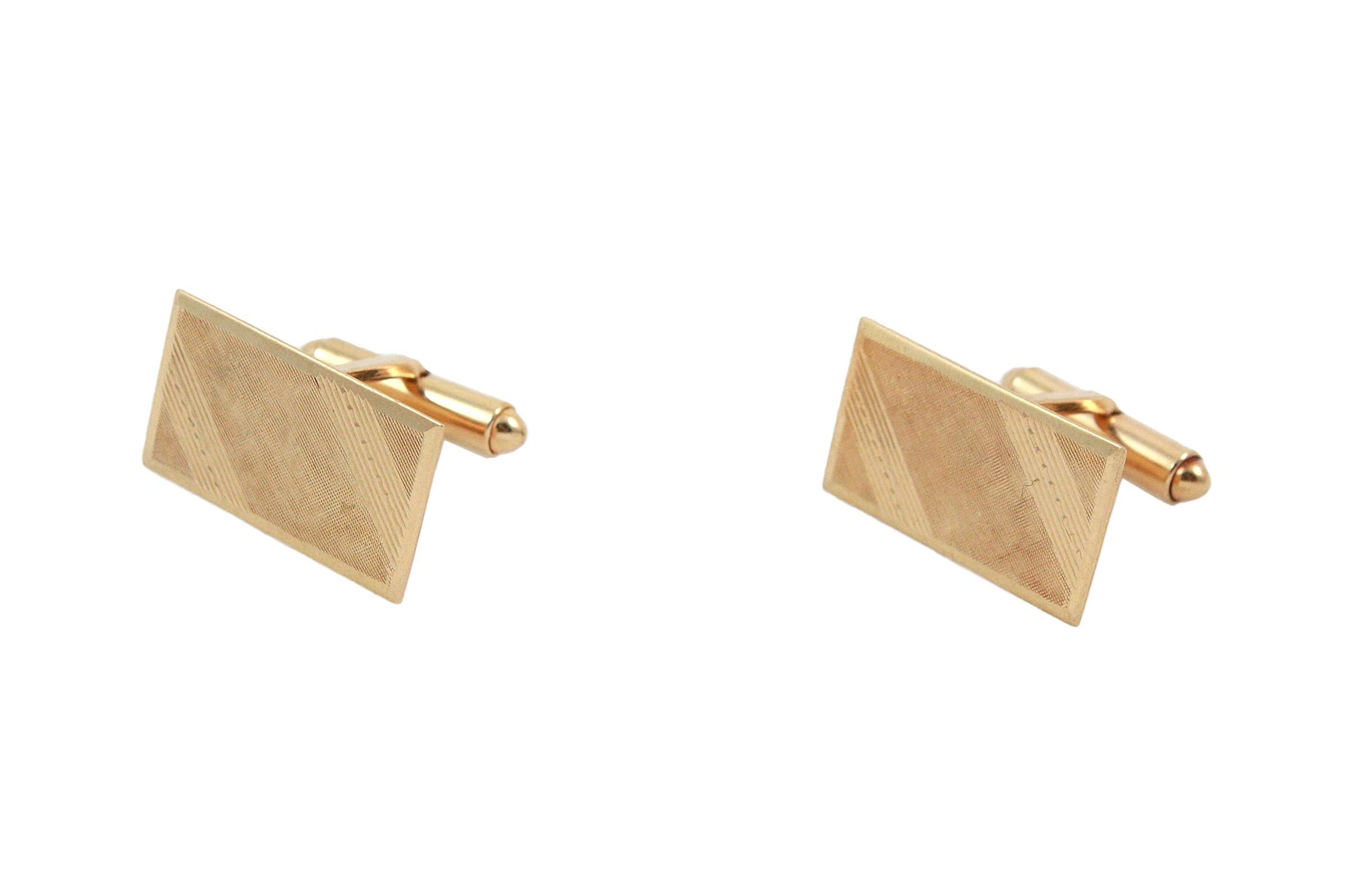 Boutons de manchette rectangulaires en or jaune 14K Bon état - En vente à Los Angeles, CA