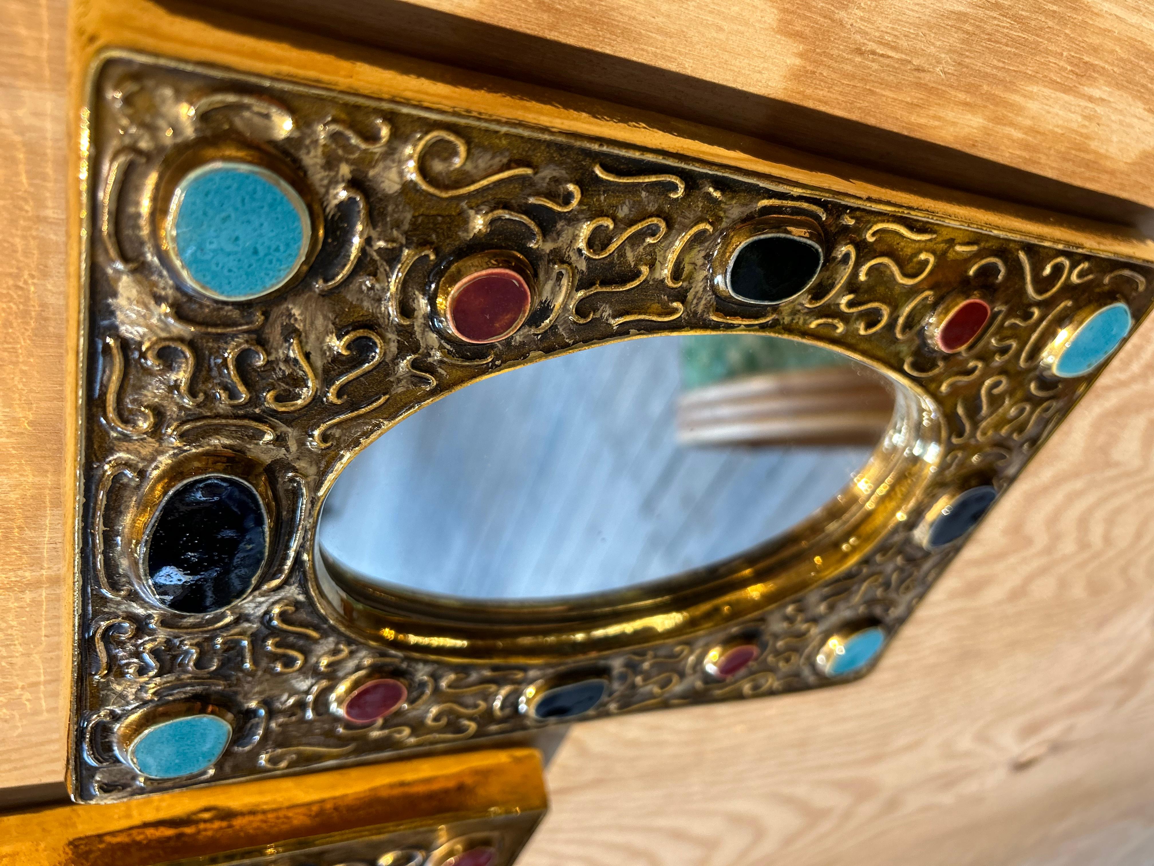 Hand-Carved Gold rectangular mirror by Mithé Espelt/ François Lembo For Sale