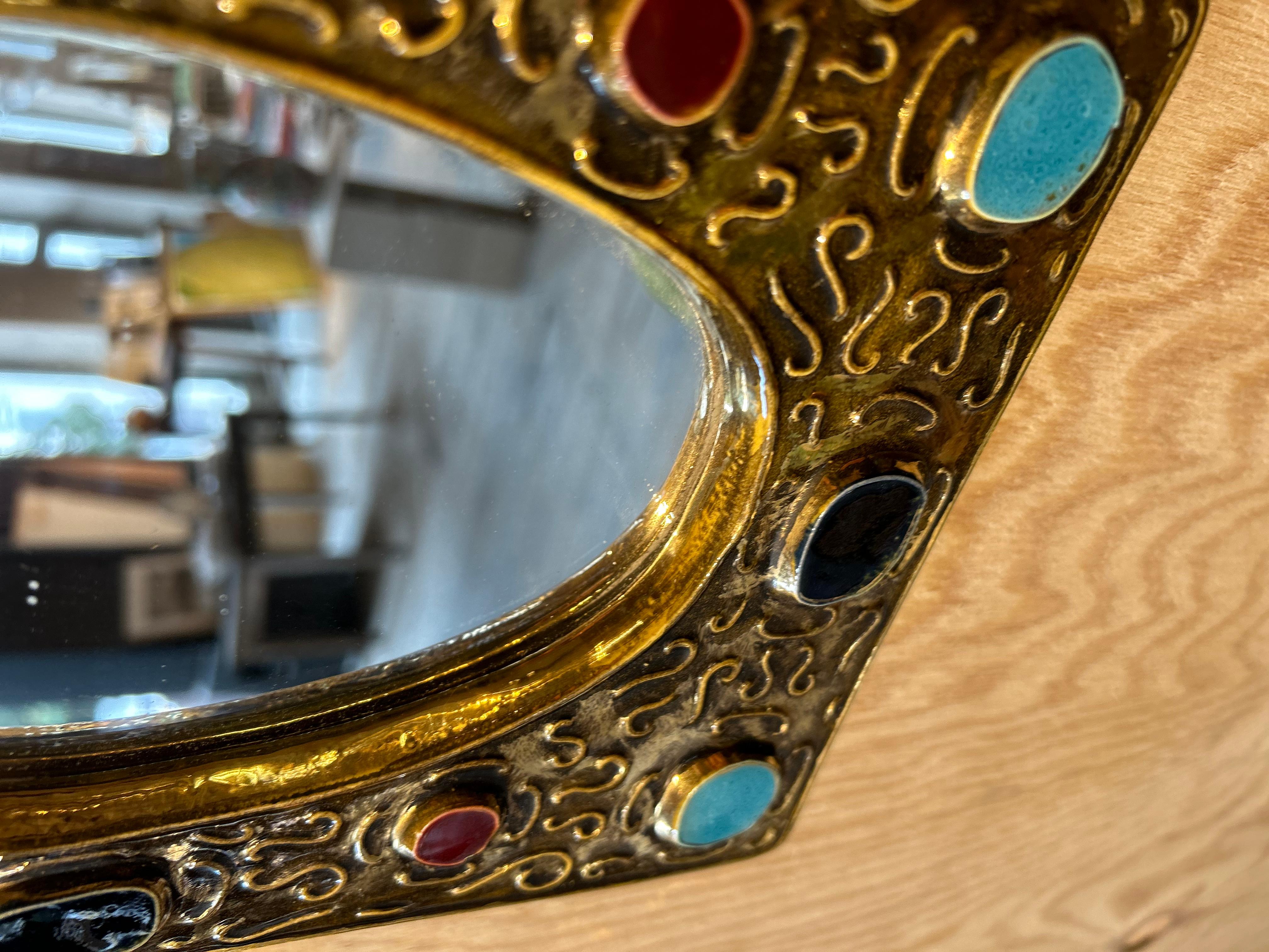 Gold rectangular mirror by Mithé Espelt/ François Lembo In Excellent Condition For Sale In PAU, FR