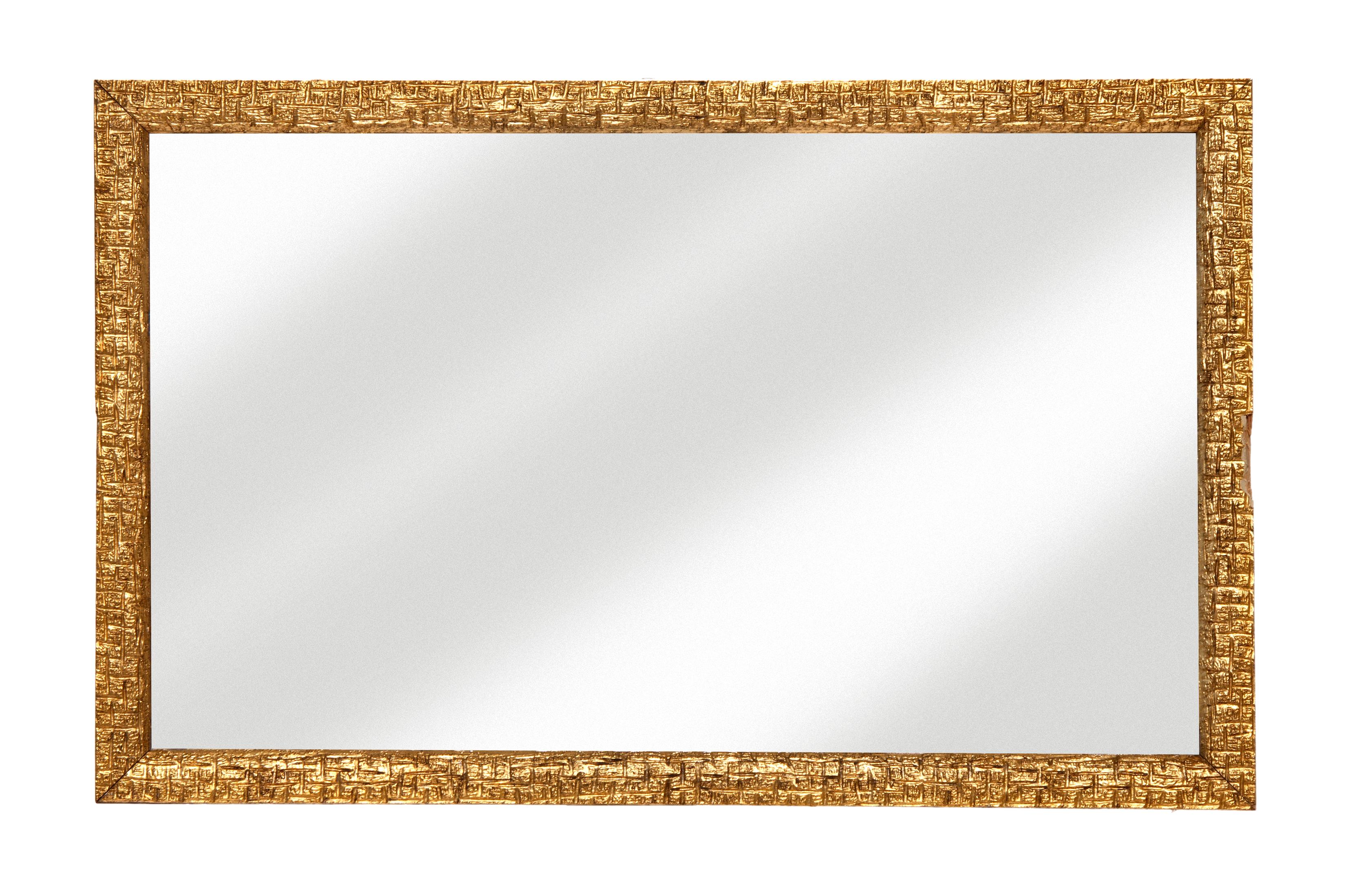 The gilt frame has a pattern that looks like bark, handcrafter with a rough geometric pattern through-out. Very unusual for its age. Wired to hand both ways. New glass & backing. Available here for a limited time, may no longer be available on this